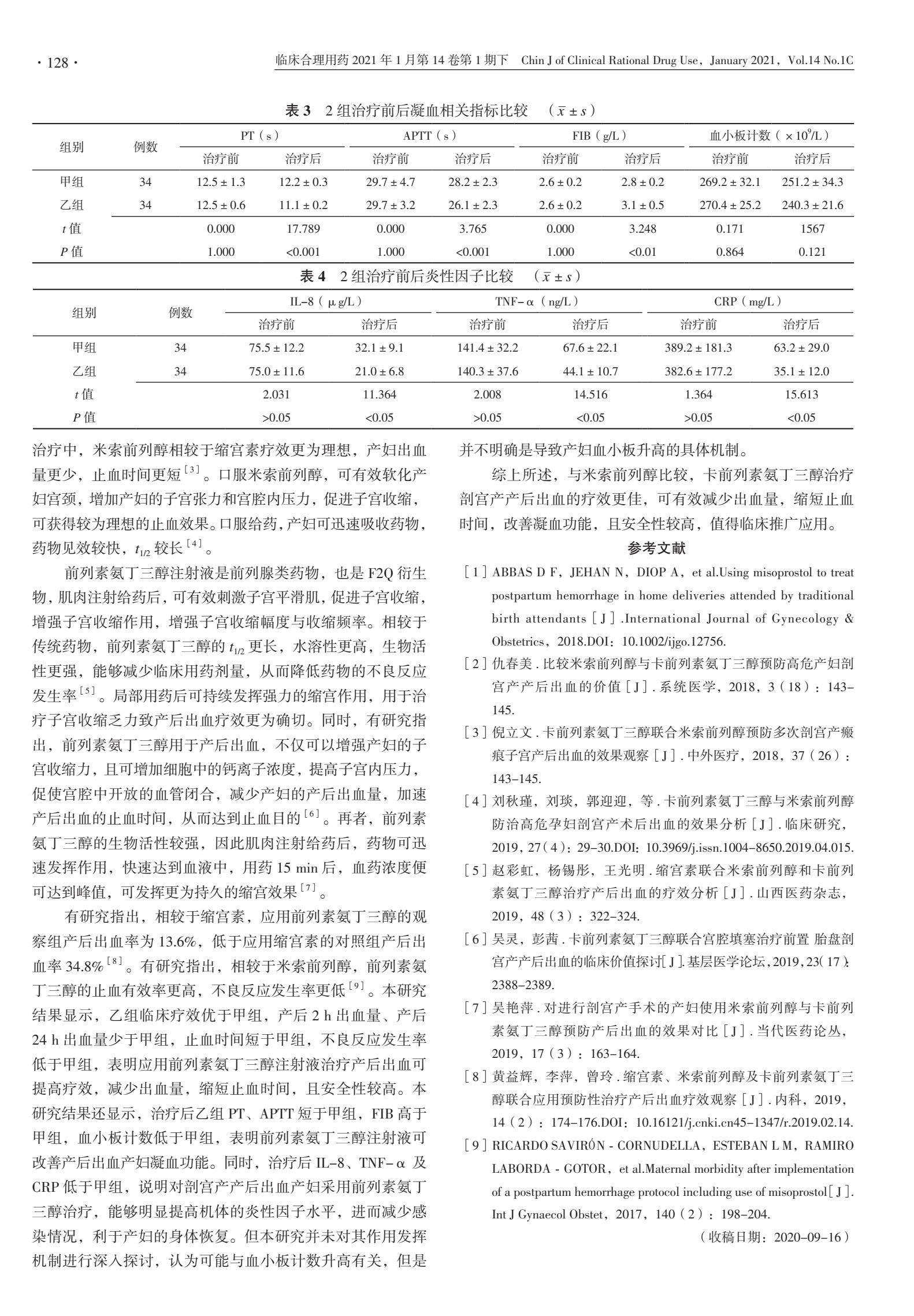 米索前列醇与卡前列素氨丁三醇治疗剖宫产产后出血临床疗效的比较