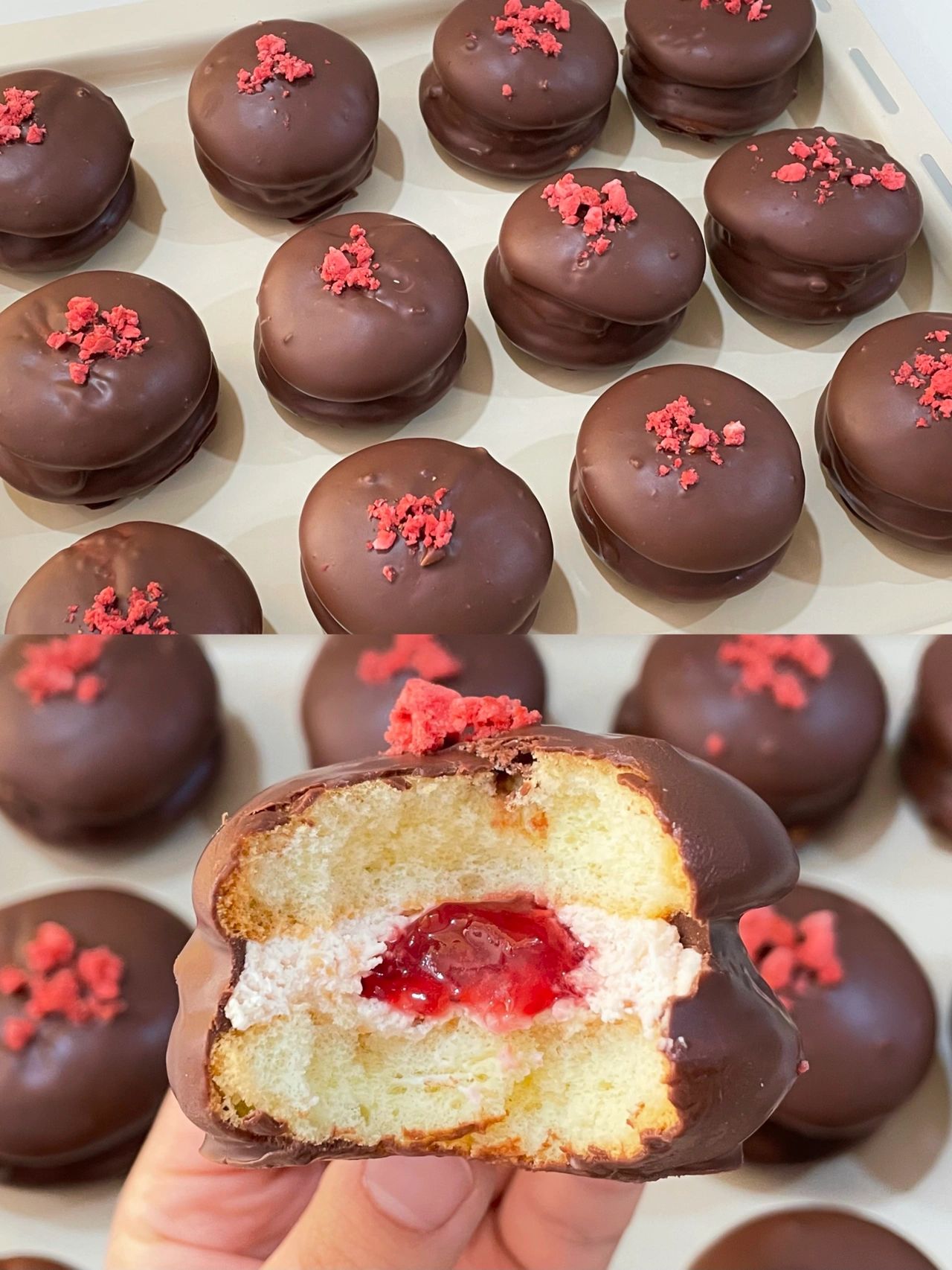 草莓巧克力派，口感丰富，一口下去超满足！