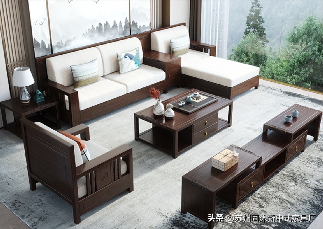 江苏简约新中式实木沙发,实木沙发小户型中式家具