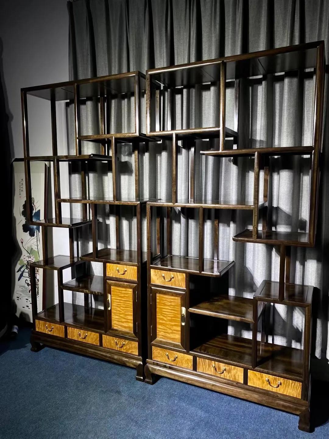 阴沉木乌木金丝楠首饰盒,金丝楠乌木全独板博古架