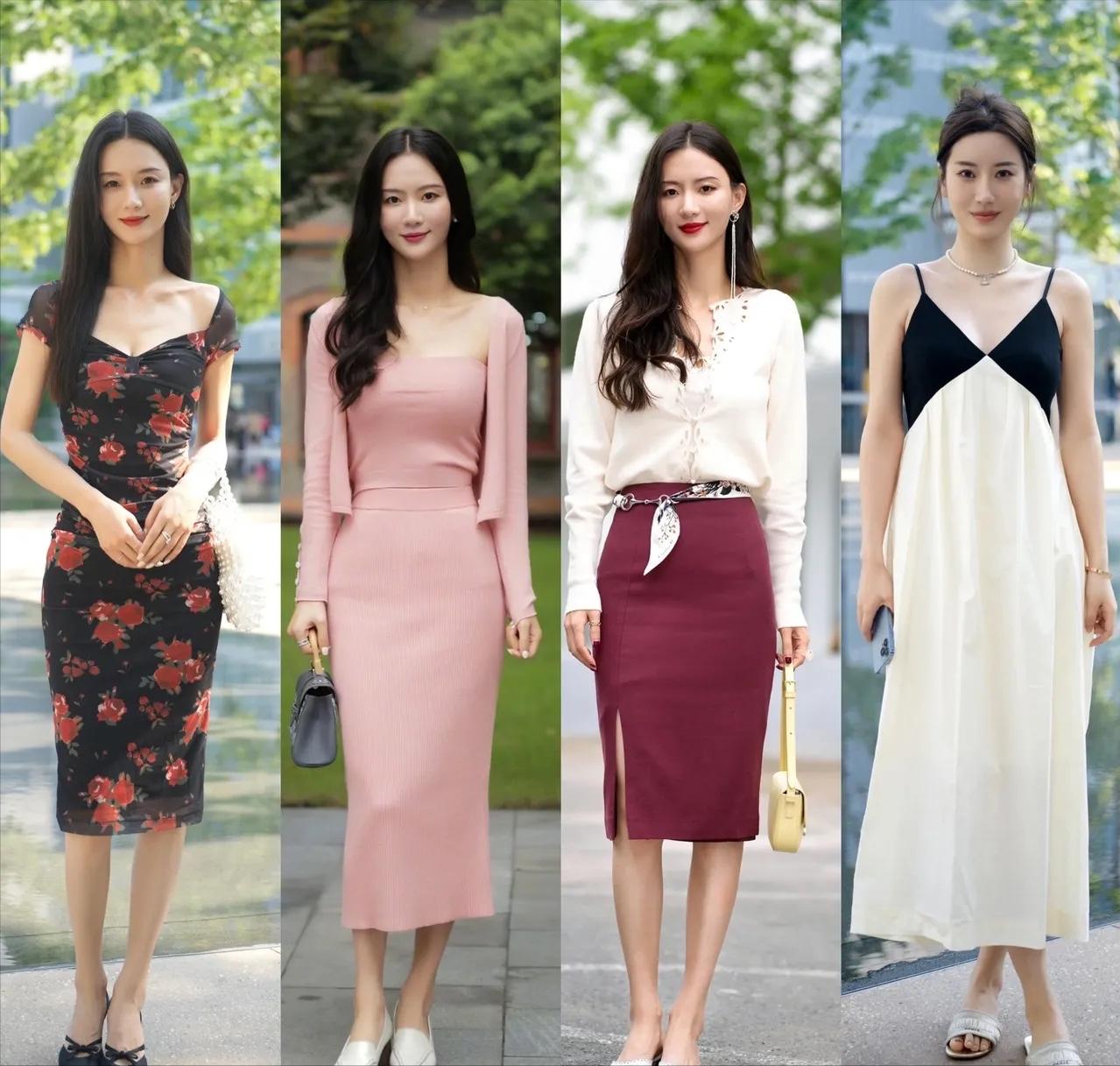 杭州女孩真会穿，满大街长裙长裤，不配高跟鞋也很美！