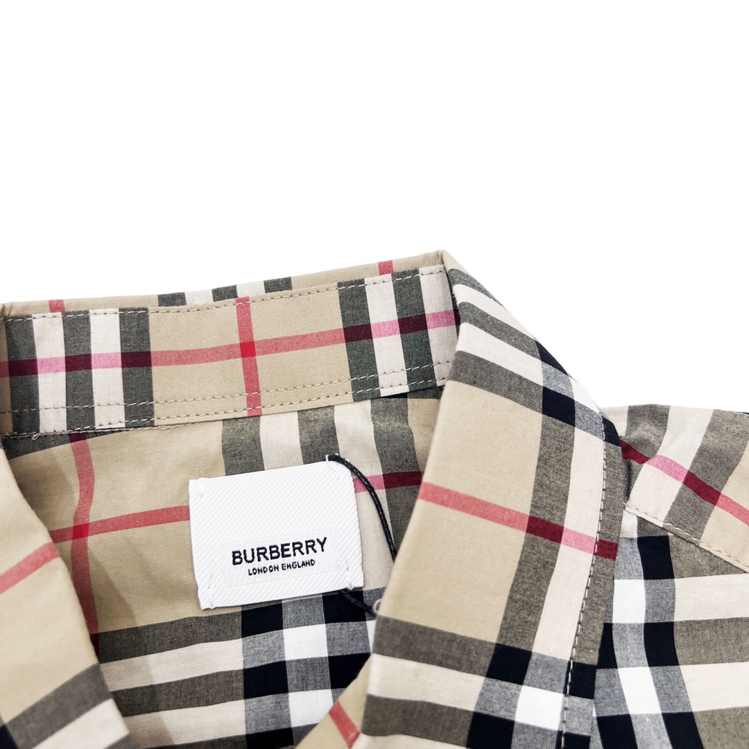burberry长袖府绸衬衫门襟暗扣,burberry格纹字母衬衫
