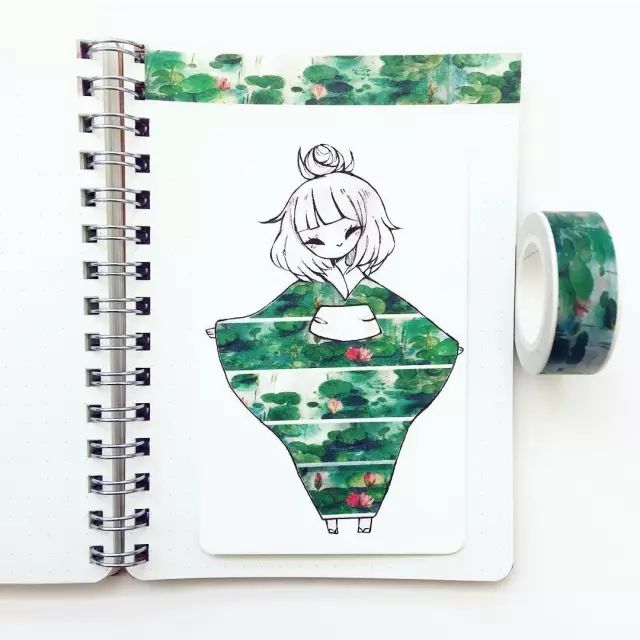 纸胶带做的小清新插画幼儿,胶带插画