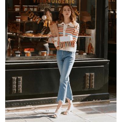 法式polo翻领长袖针织开衫,优雅女人开衫衣服