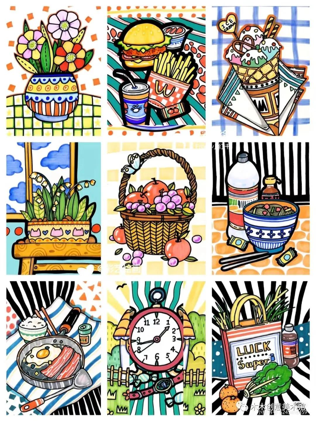 手绘临摹素材1000例马克笔儿童画,24色马克笔画画教程简单儿童