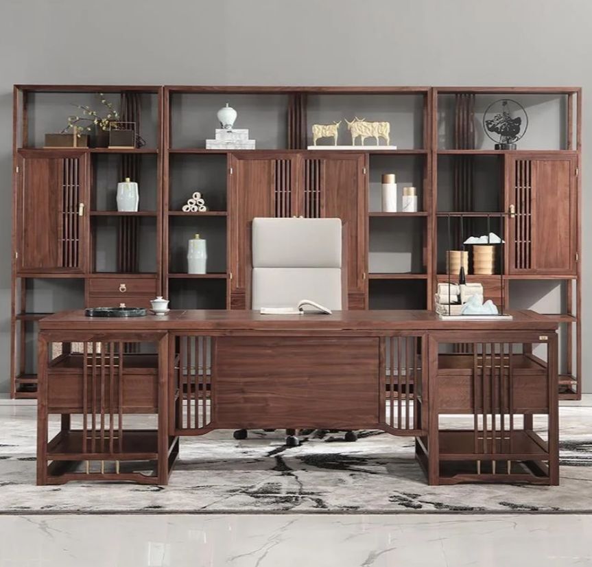 实木老板办公桌椅装修效果图,老板桌办公桌总裁桌椅