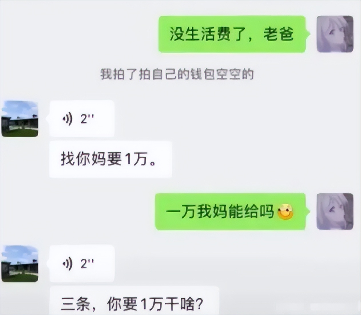 大学生和家长要生活费聊天记录,大学生讨生活费聊天记录