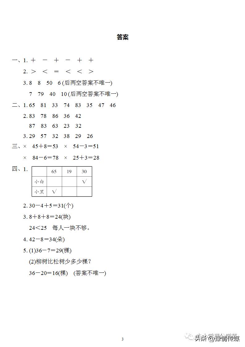 一年级下册数学第六单元的练习题,一年级下册第6单元数学测试卷a卷