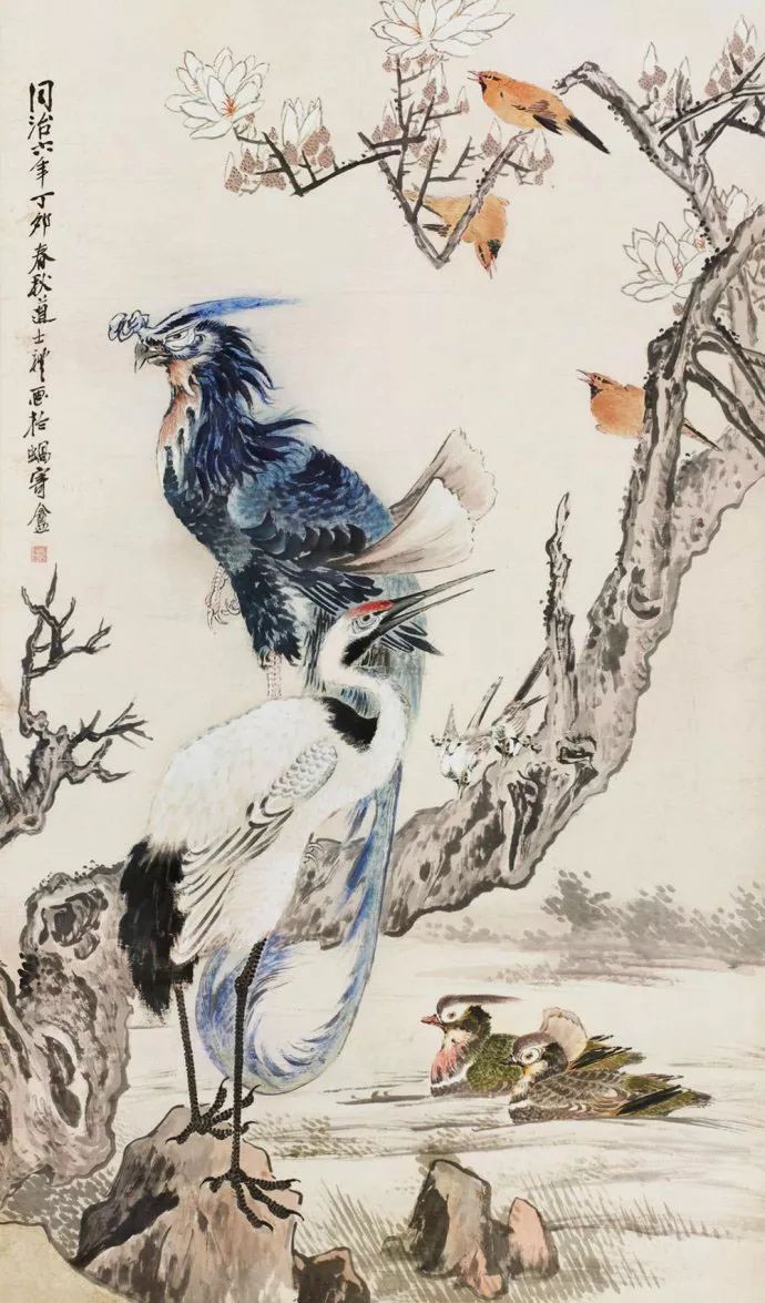 看吴昌硕画菊似乎感觉到秋风,王礼的国画作品欣赏