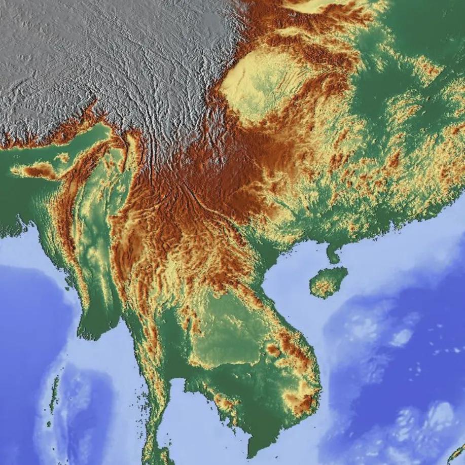 中南半岛各国立体地形,中南半岛和东南亚分布图