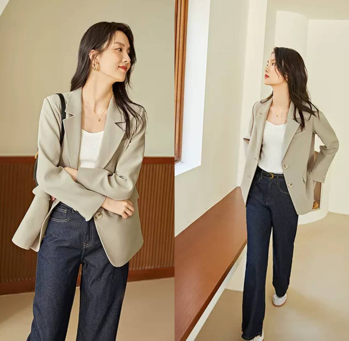 秋冬气质西装内搭衬衣,长款小西装内搭什么样的衬衫