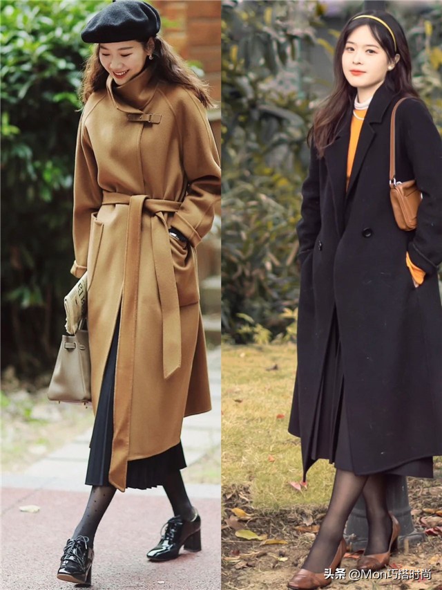 今年流行百褶裙搭大衣,中长款百褶裙搭配大衣