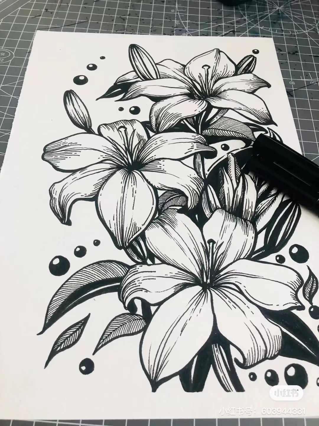 针管笔画线条练习,针管笔黑白装饰画线描