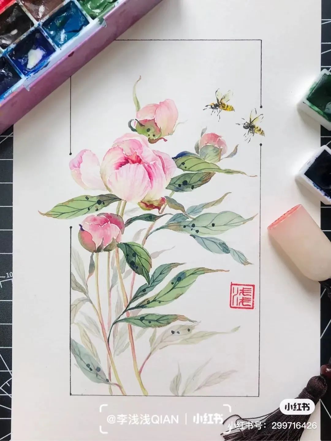 水彩中国风风景简单,古风水彩花卉简单又好看