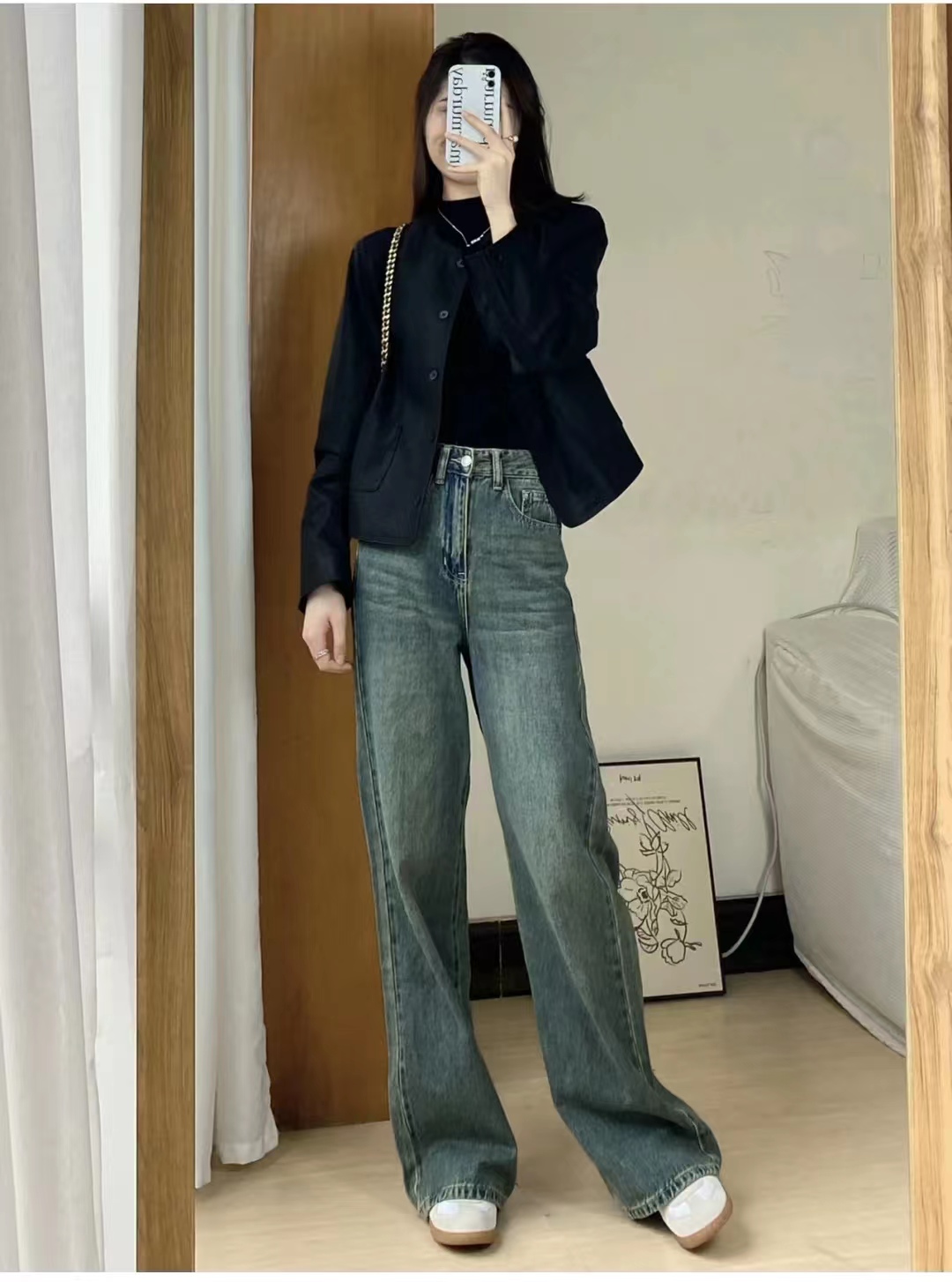 秋冬黑色宽松皮衣两件套,40-50岁洋气皮衣套装