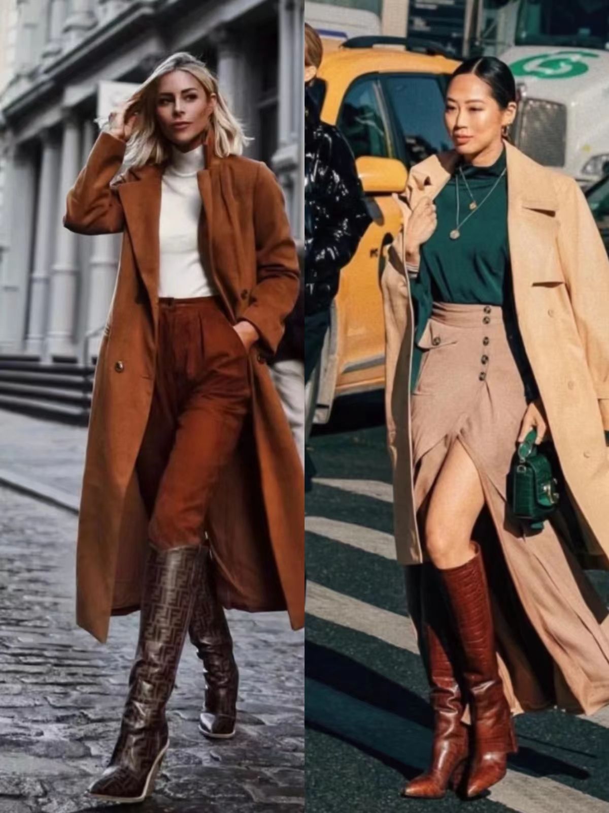 秋冬短款大衣加高筒靴穿搭,秋冬大衣羽绒服靴子搭配