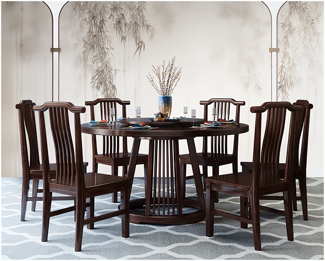 实木餐桌椅原木风,新中式实木餐桌椅