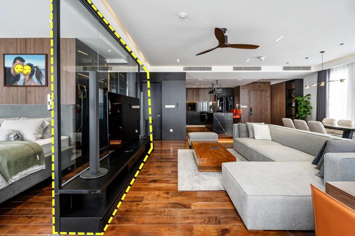 一半墙一半玻璃隔断卧室和客厅图,用电视墙来做客厅隔断实用又美观