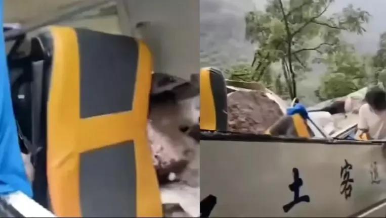 重庆客车遭落石砸中致6死,重庆大巴被落石砸中司机受伤没