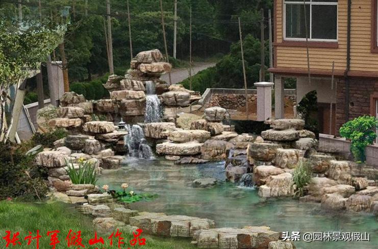 别墅假山鱼池景观,别墅假山设计与营造