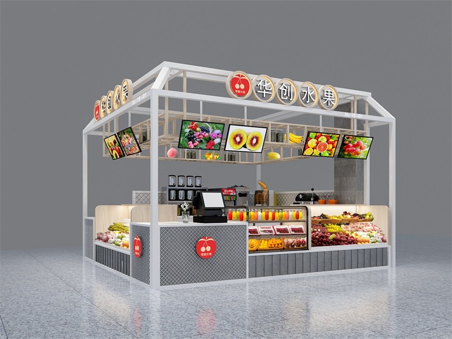 300平方水果店陈列效果图,10平米水果店布局设计效果图