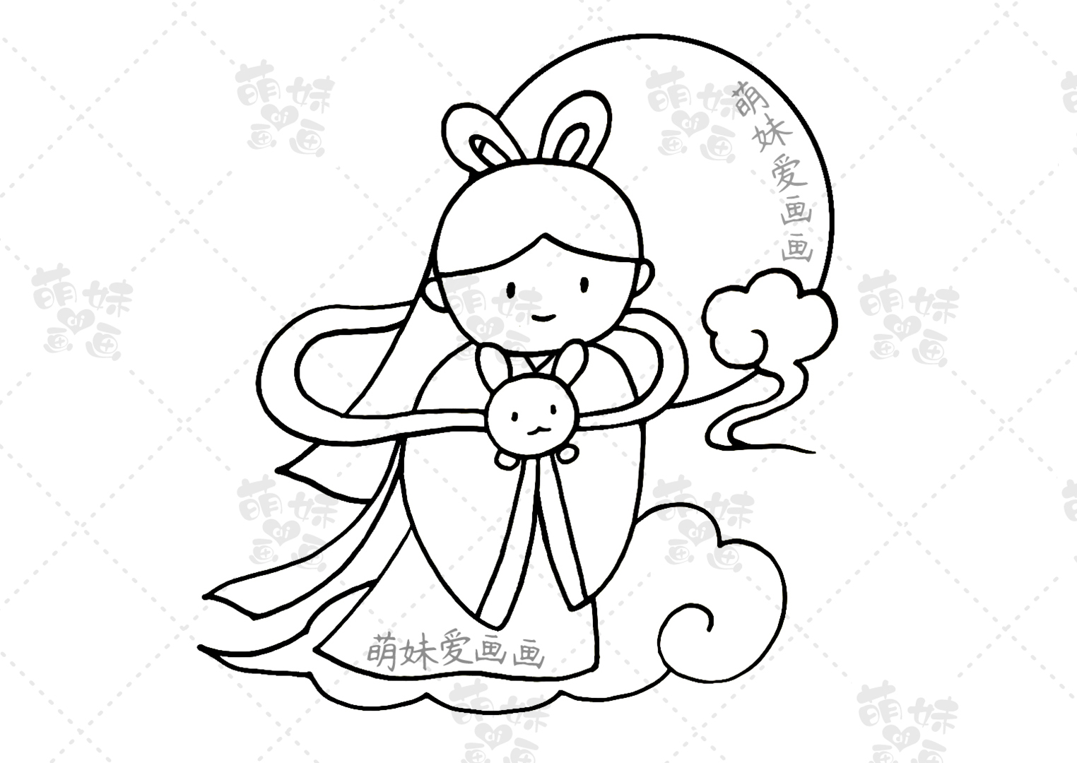 中秋节手抄报嫦娥奔月简笔画,中秋节手抄报人物简笔画