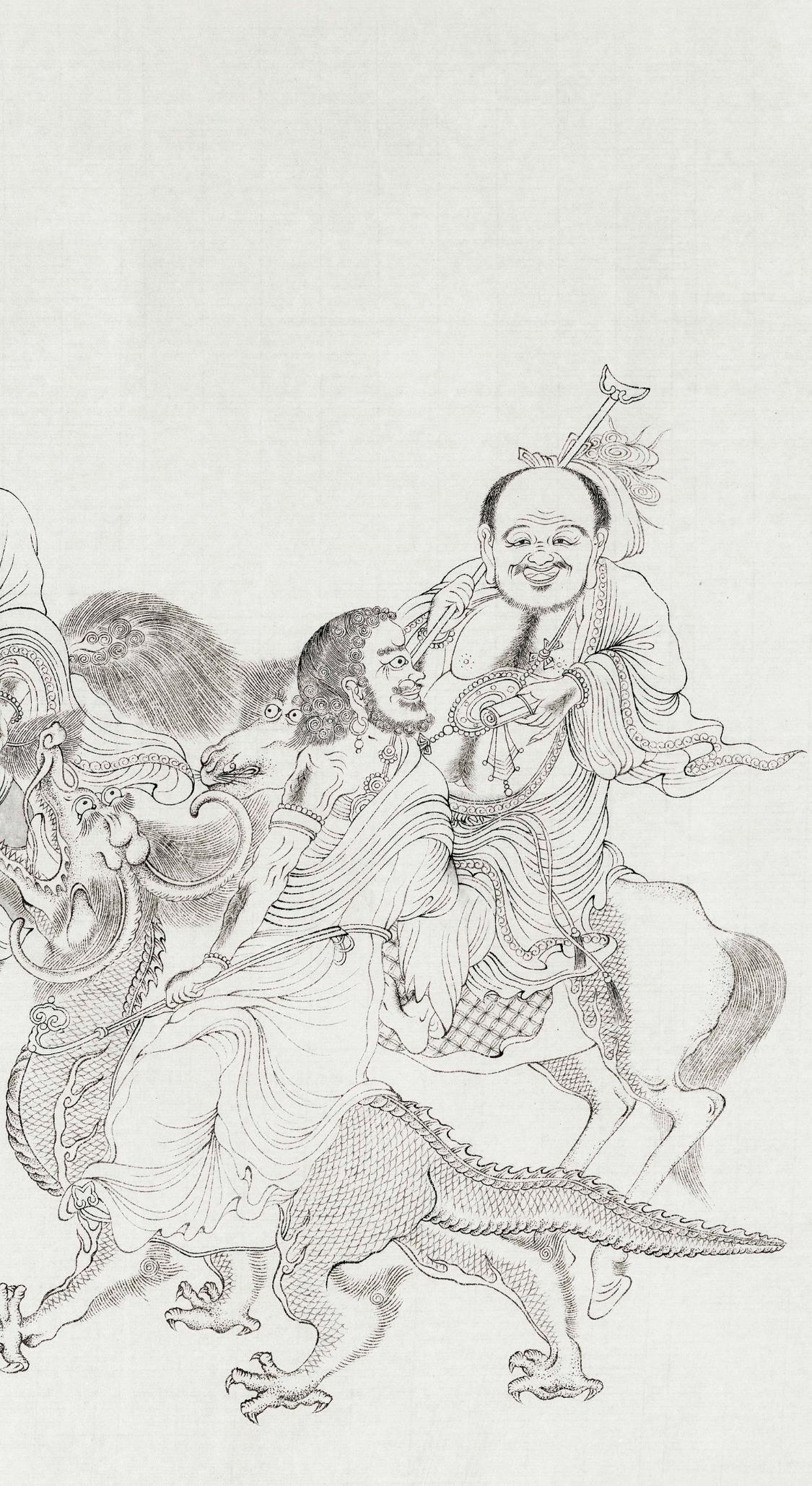 白描八十七神仙卷图文,五百罗汉白描长卷