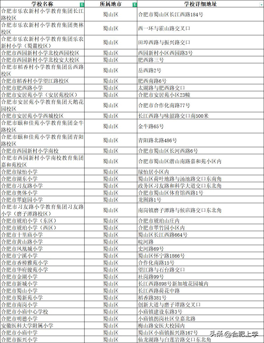 合肥各区优质小学,2020年合肥市重点小学排名