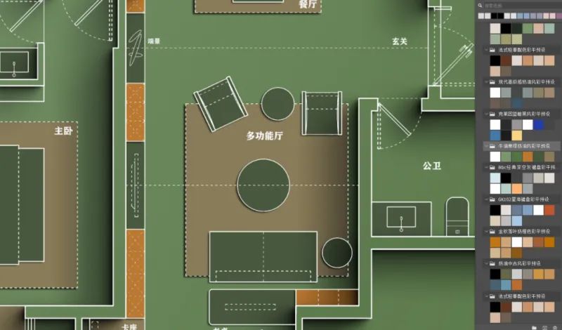 用了这PS材质配色预设，轻松搞定彩平图