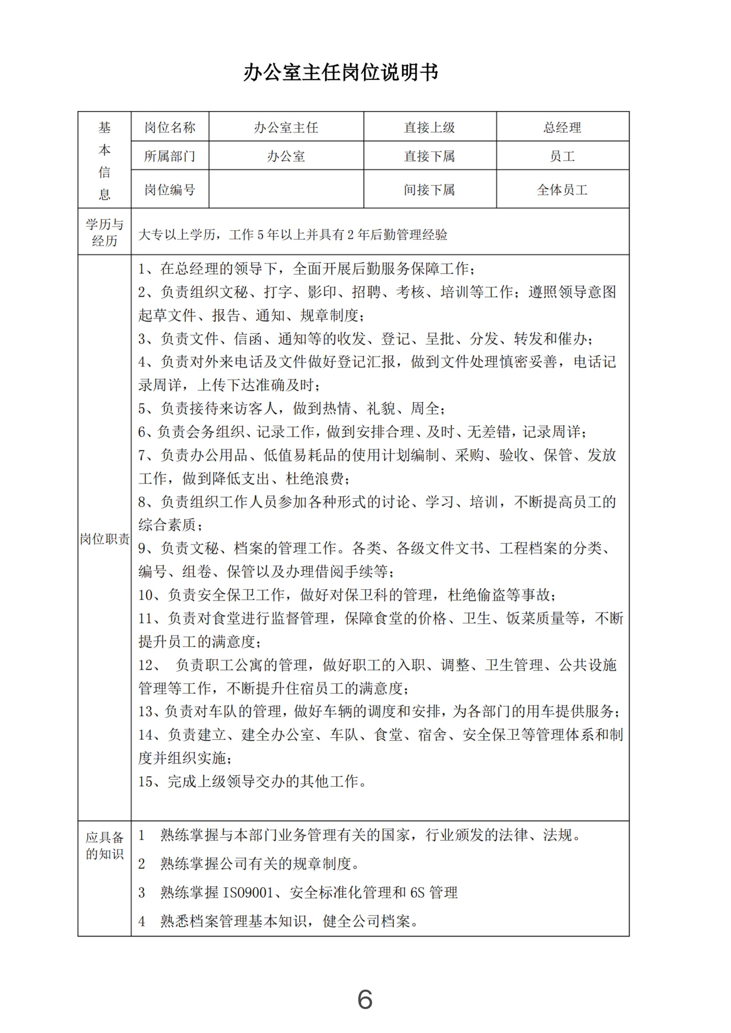 企业员工岗位职责和工作内容表单,公司经营管理岗位工作职责