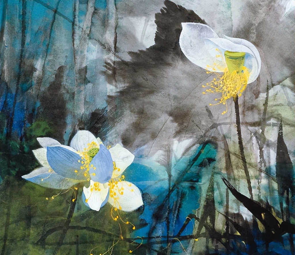 袁运甫彩墨画图片,袁运甫彩墨画荷花系列作品欣赏