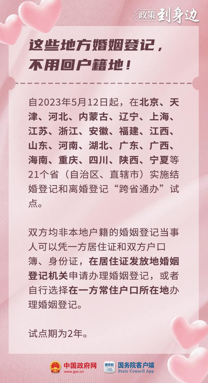 结婚领证跨省通办试点,婚姻登记信息已全国联网异地领证