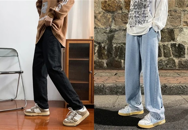 窄版阔腿直筒牛仔裤腿粗,平价宽松牛仔裤腿粗