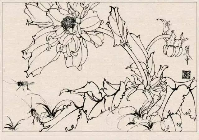 工笔草虫白描王道中,写意花鸟画草虫绘画过程分享