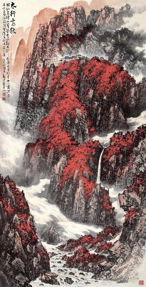 山水画四条屏当代中国画名家,现代名家秋景山水画作品欣赏