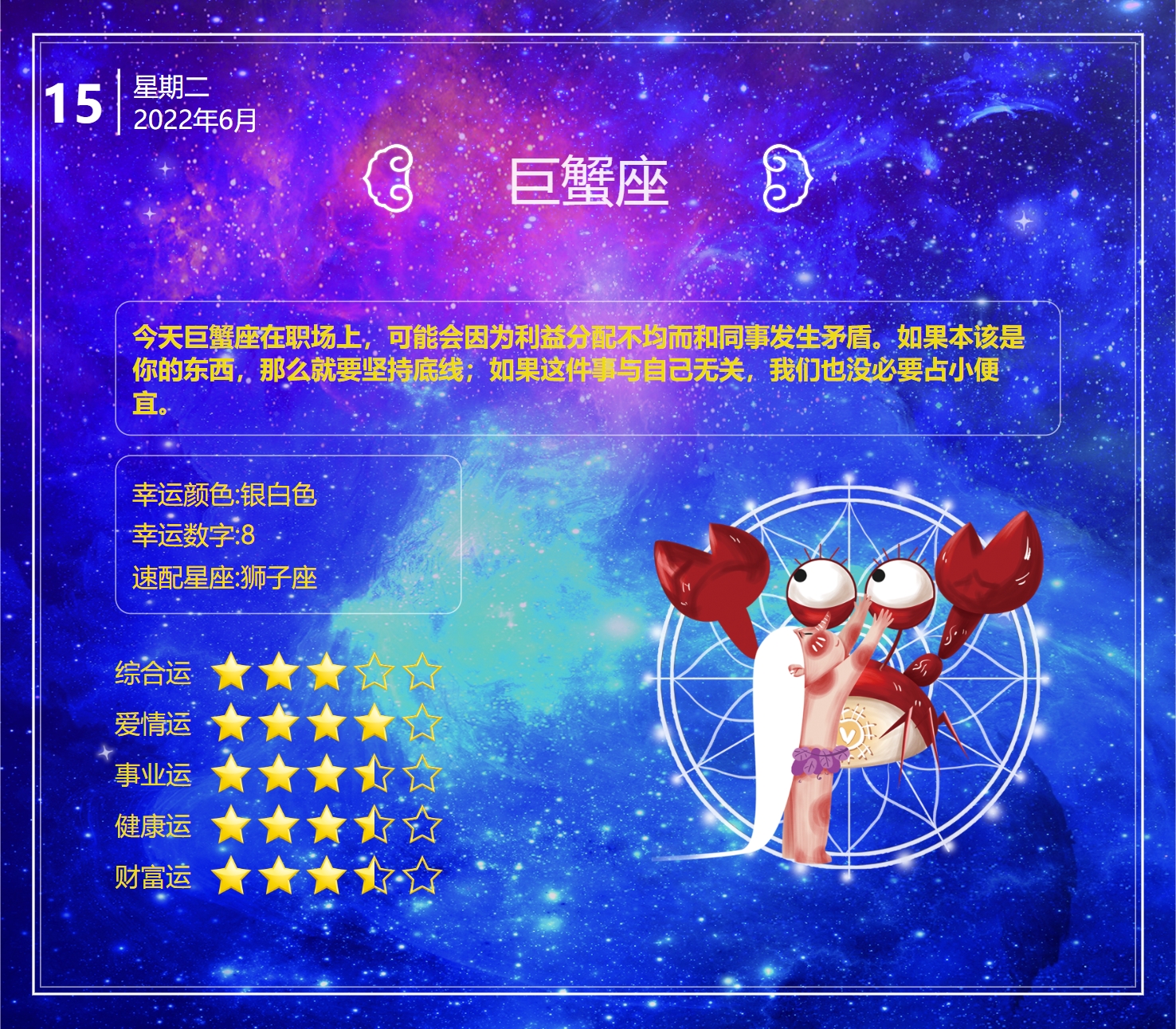 1978年6月15日运势,12月15日十二星座的运势