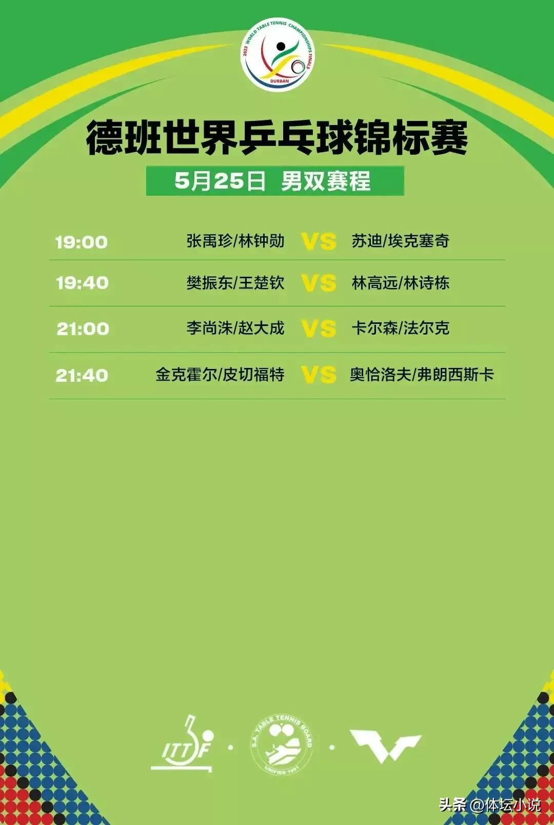 国乒德班世乒赛今日赛程,2023德班世乒赛中日混双直播回放