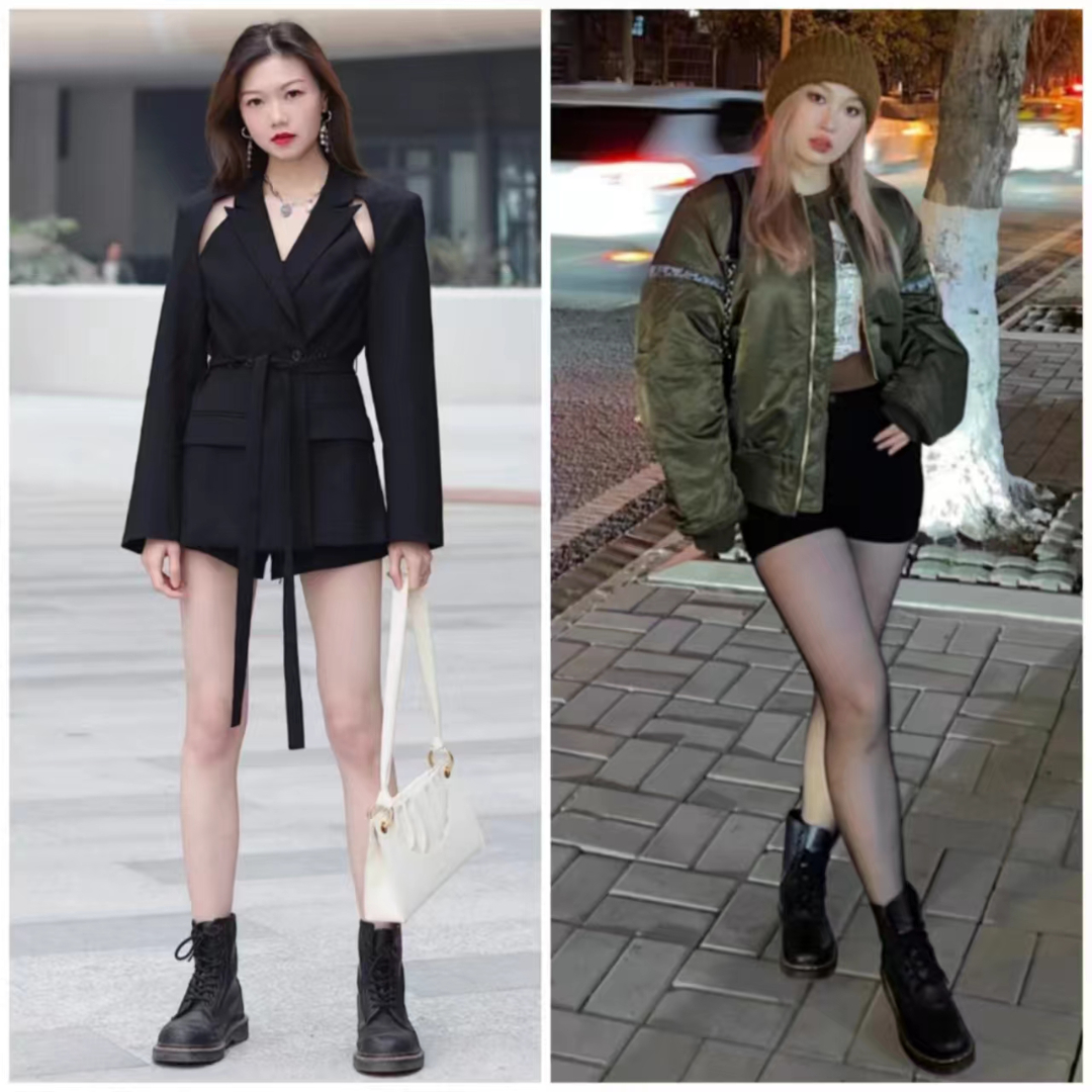 马丁靴的正确搭配图秋冬,穿长腿马丁靴配什么裤子好看