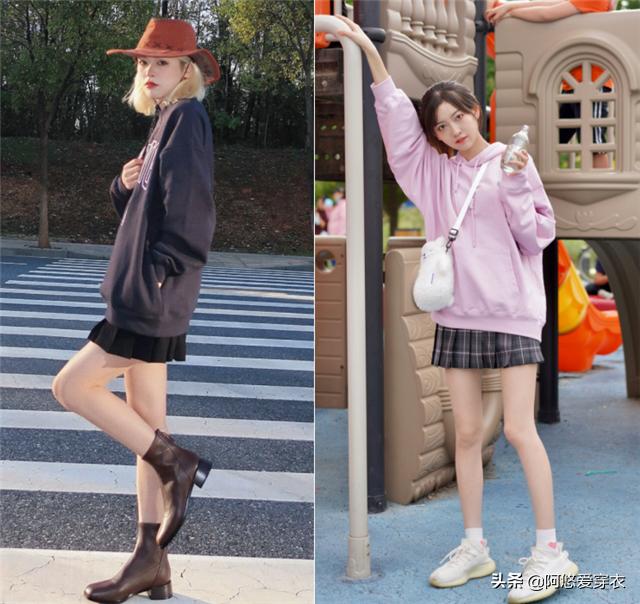 春天卫衣外面穿什么外套,春天粉色卫衣套黑色百褶裙穿搭