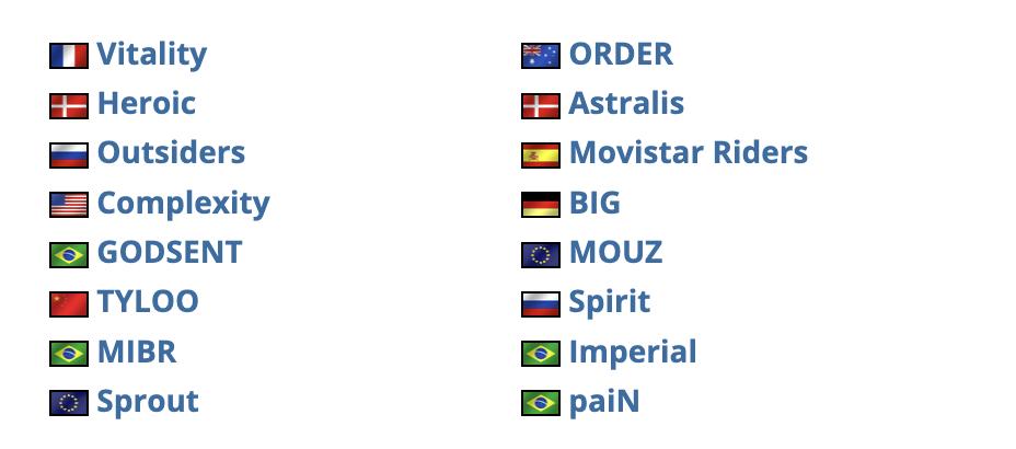 CSGO：参加ESL科隆的24支队伍已经确定，TYLOO雄起