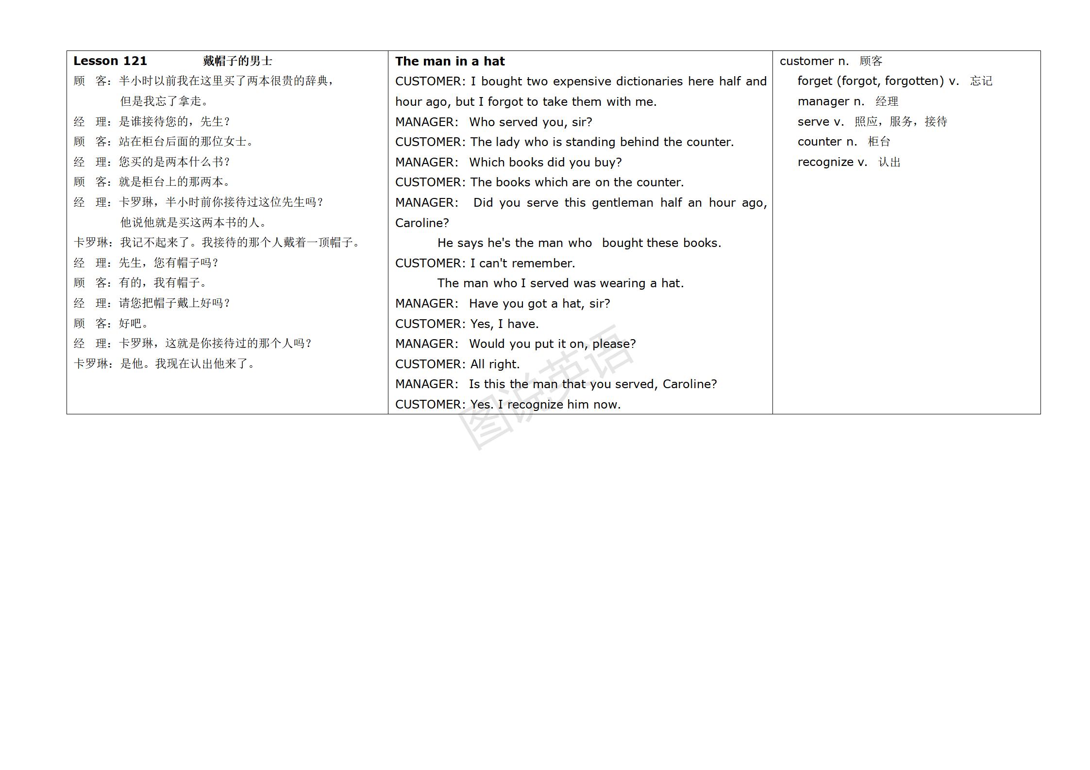 新概念英语第一册英汉互译,新概念英语入门级a版英汉互译