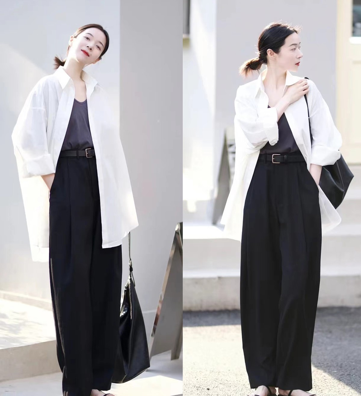 直筒裤高腰显瘦阔腿裤怎么搭配,入夏宽松阔腿裤