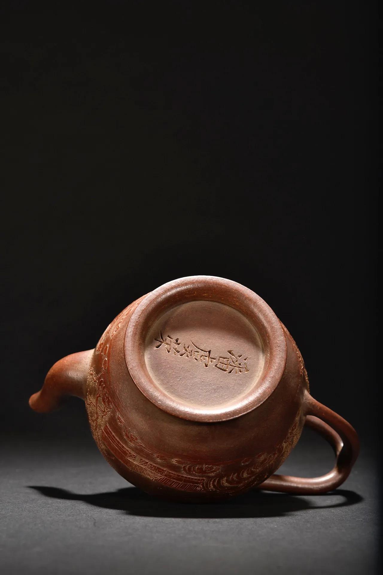 旧藏紫砂山水意境茶壶,紫砂茶壶款式名称加图片