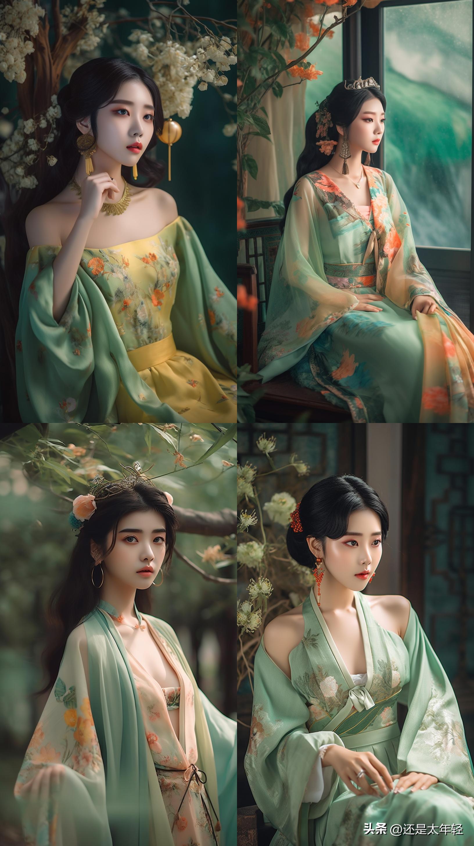 青色长袖12-15岁女童汉服,少女汉服服饰