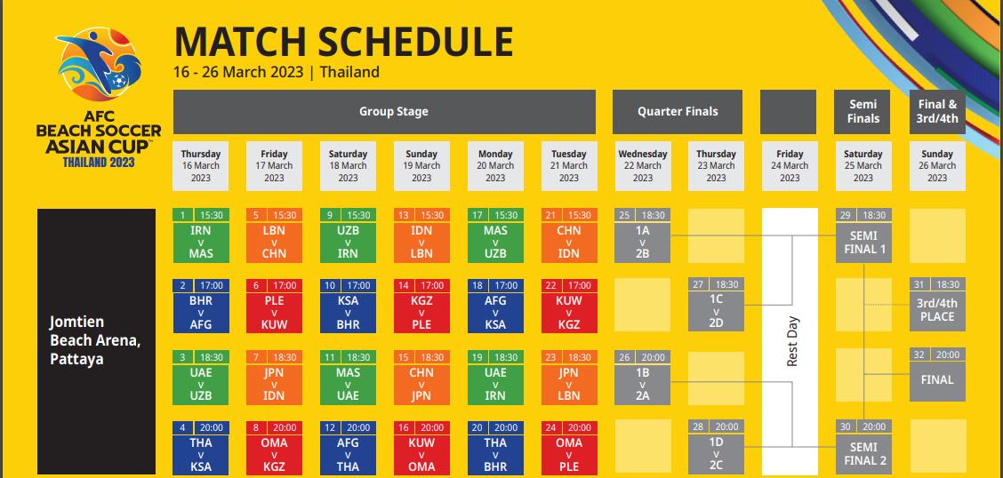 2024年足球亚洲杯赛程表,沙滩足球亚洲杯中国阵容