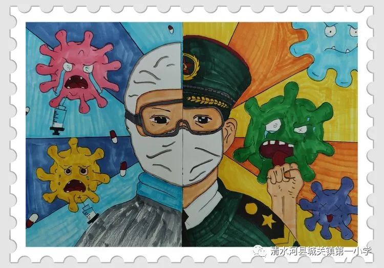 我是防疫小能手亲子绘画,童心有我共抗疫主题绘画