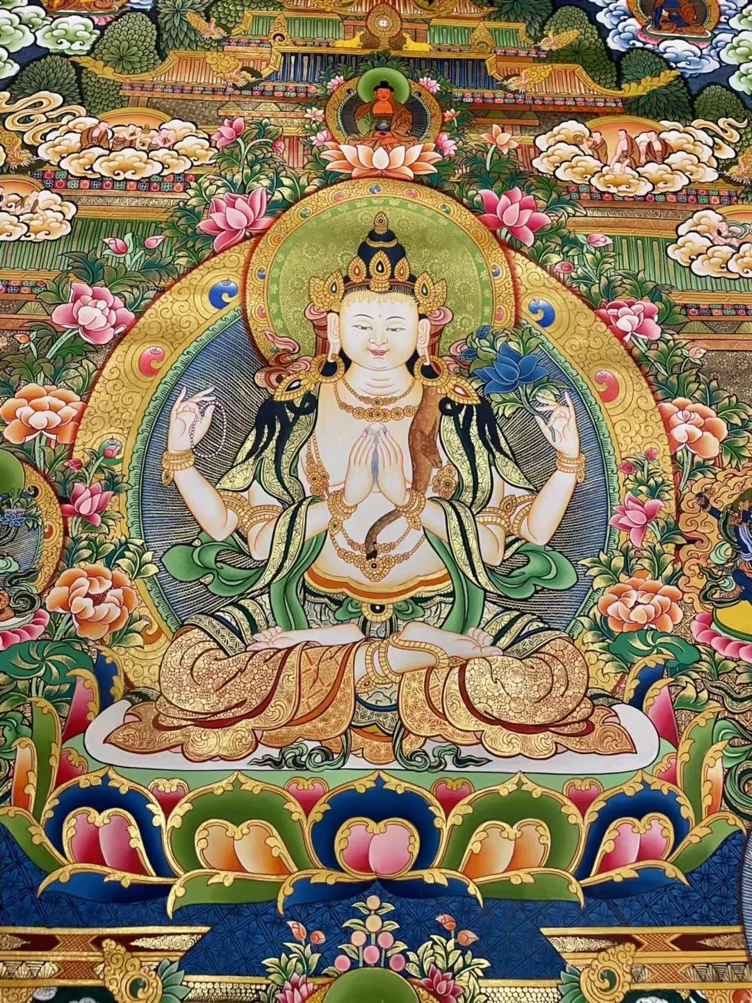 唐卡四臂观音佛,唐卡四臂观音真迹