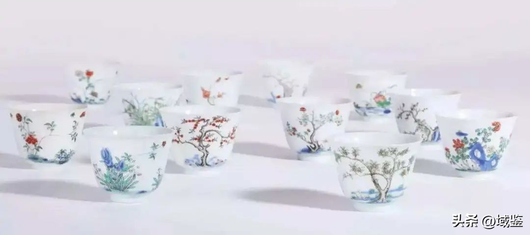 康熙官瓷十二花令杯欣赏,官窑康熙五彩十二花神杯价格