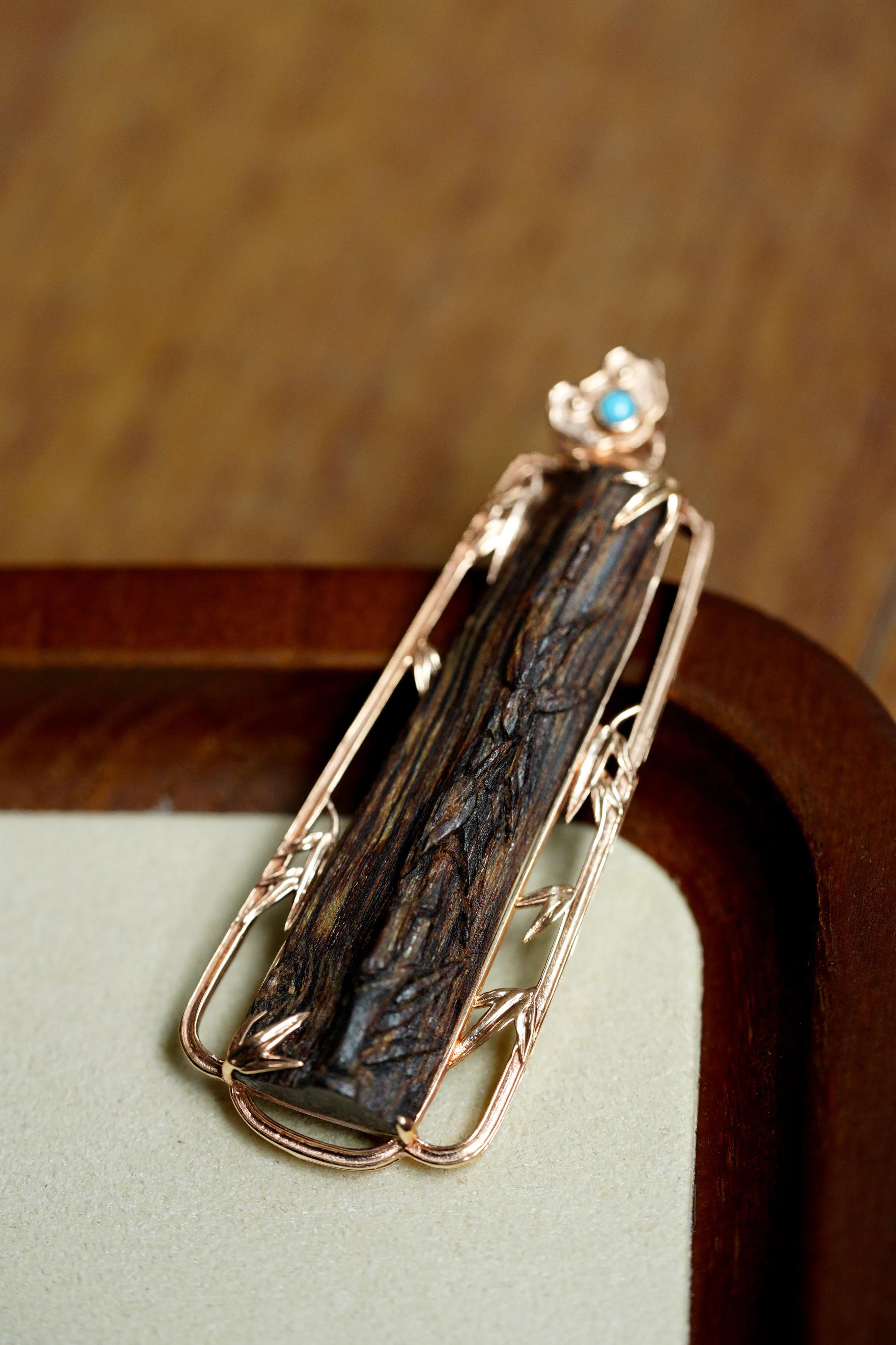 越南芽庄奇楠心经沉水沉香吊坠,竹报平安节节高木吊坠