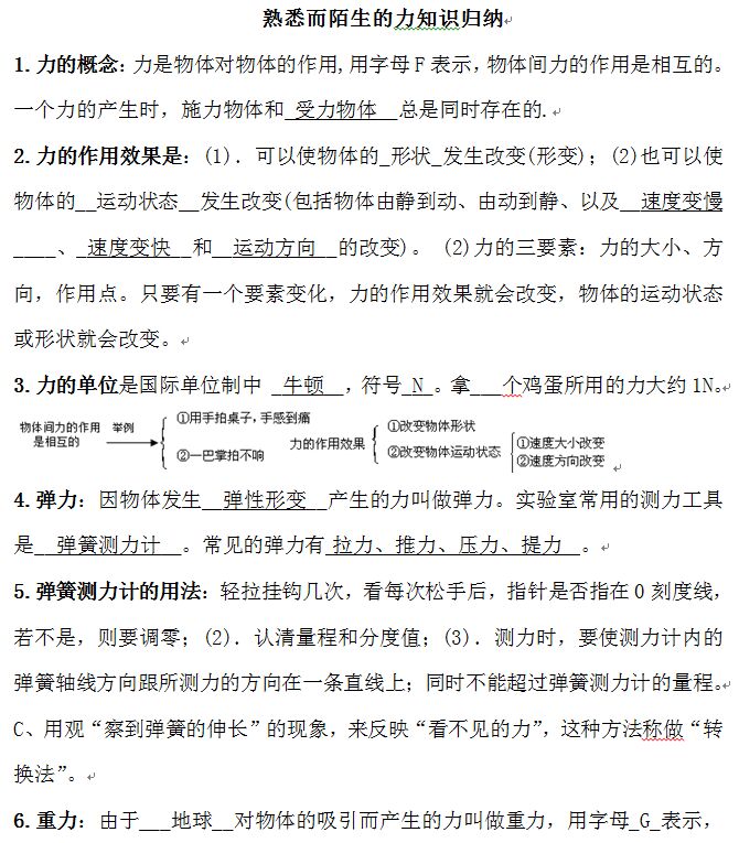 八年级物理复习期末重点归纳,八年级物理期末知识点总结